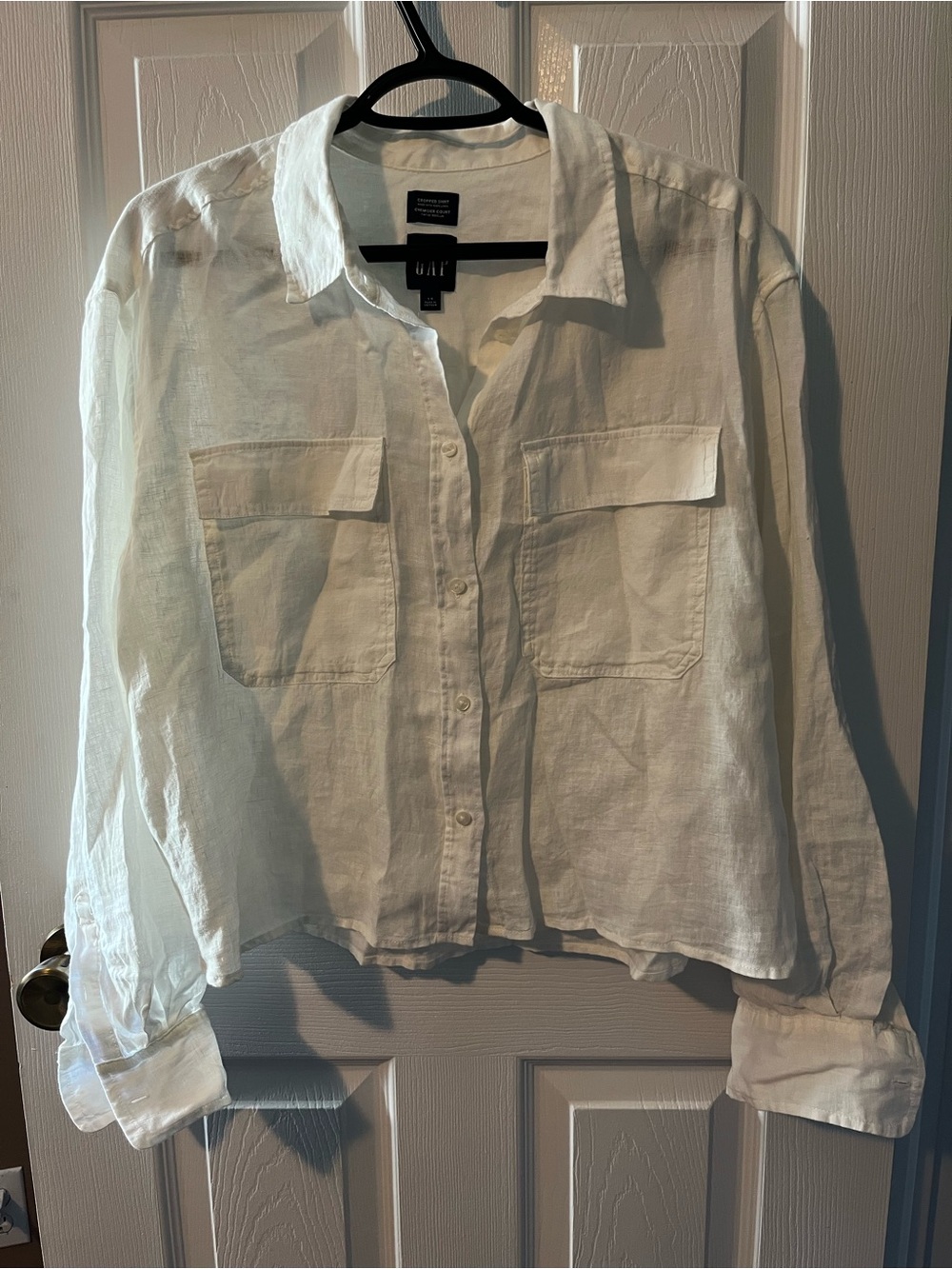 GAP Women’s White Linen Cropped Button-Down Shirt - Size Large